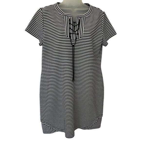 Cabi Captain Dress M Blue White Stripe Short Knit Coastal Nautical Beach Sailing - Picture 1 of 11